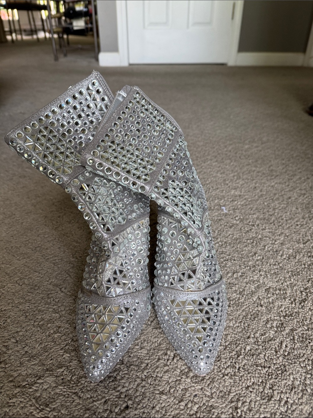 Steve Madden Silver Crystal Studded Pointed Heeled Boots